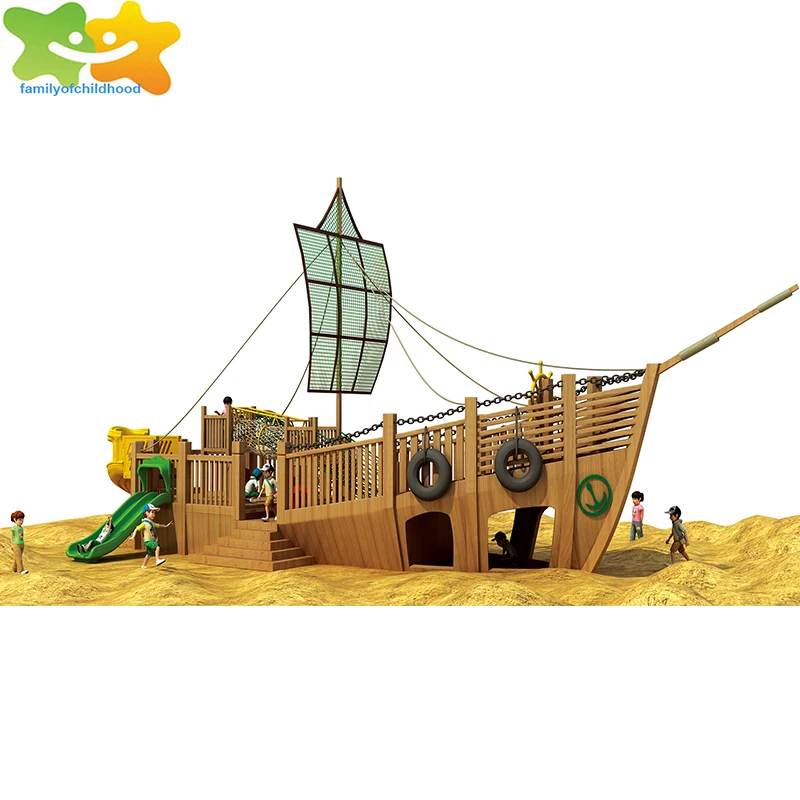 pirate ship kids wooden slides outdoor playsets playground equipment