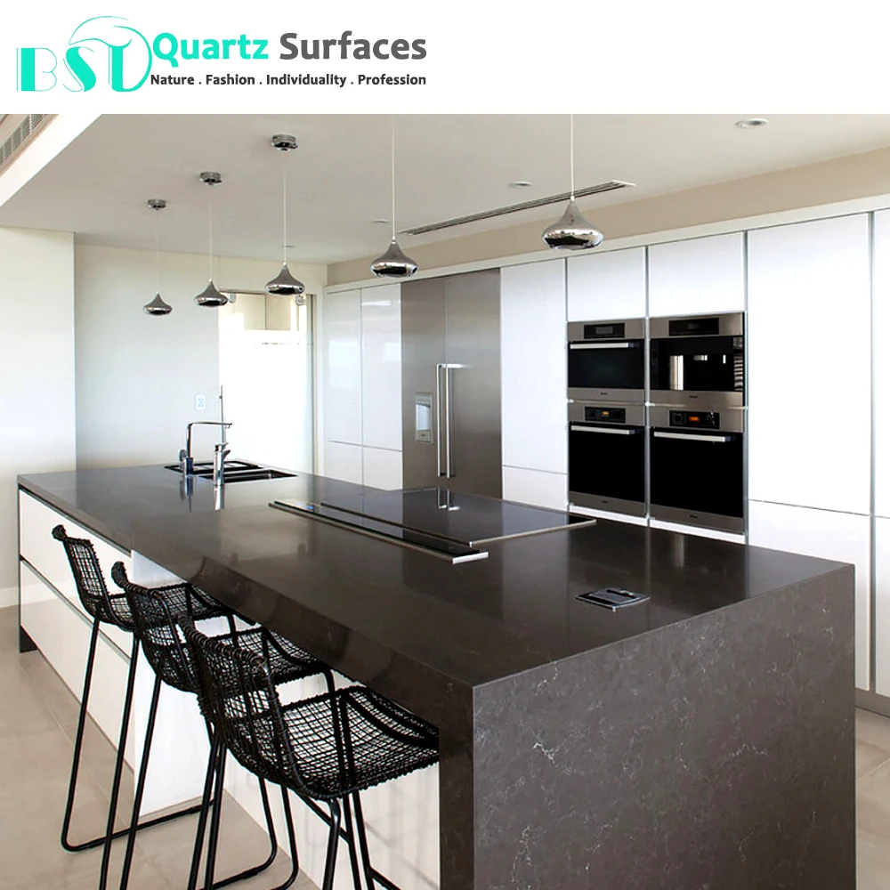 Artificial Stone White Marble Modern Dining Table Island Top with Brown-based Quartz Contemporary Hotel BST More Than 5 Years