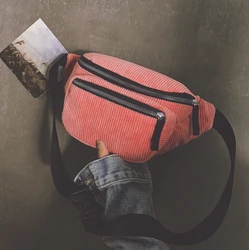 New Leisure Zipper Corduroy Messenger Bag Chest Waist Bag Packs For Ladies