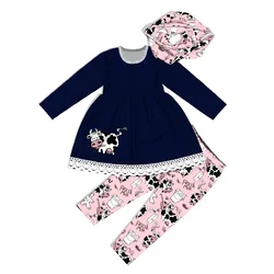 kids clothes wholesale cow embroidery little girls boutique remake clothing sets
