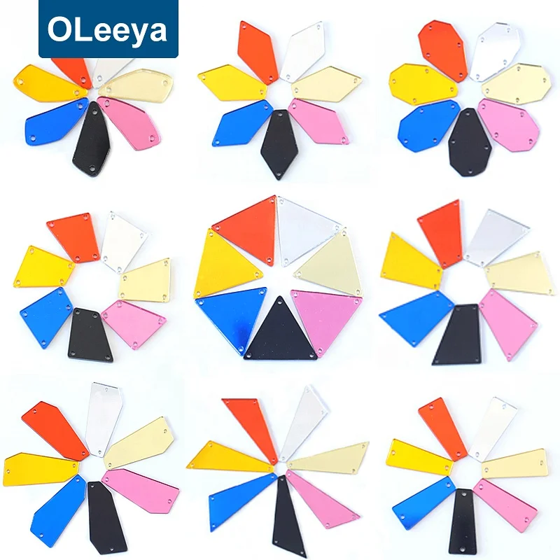 New Green Sewing Crystal Gemstones Over 37 Shape Flatback Acrylic Mirror Sticker Finish Sew on Rhinestones for Evening Dress