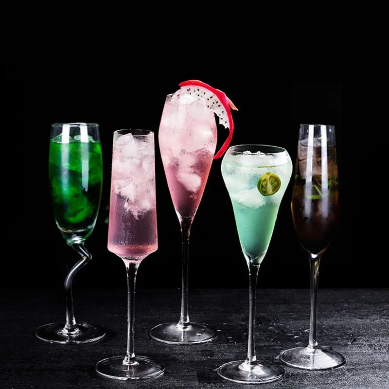 Manufacturer Custom Logo S-shaped Curved Champagne Cup Tulip Stemless Wine Glass