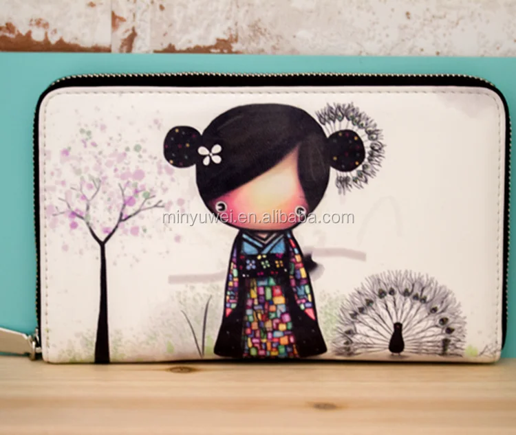 Custom women Digital printing high quality leather ladies zipper wallet for women