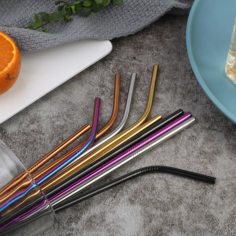 Reusable Food Grade Stainless Steel Gold Metal Straws, rainbow/black/gold/rose gold/blue color straws