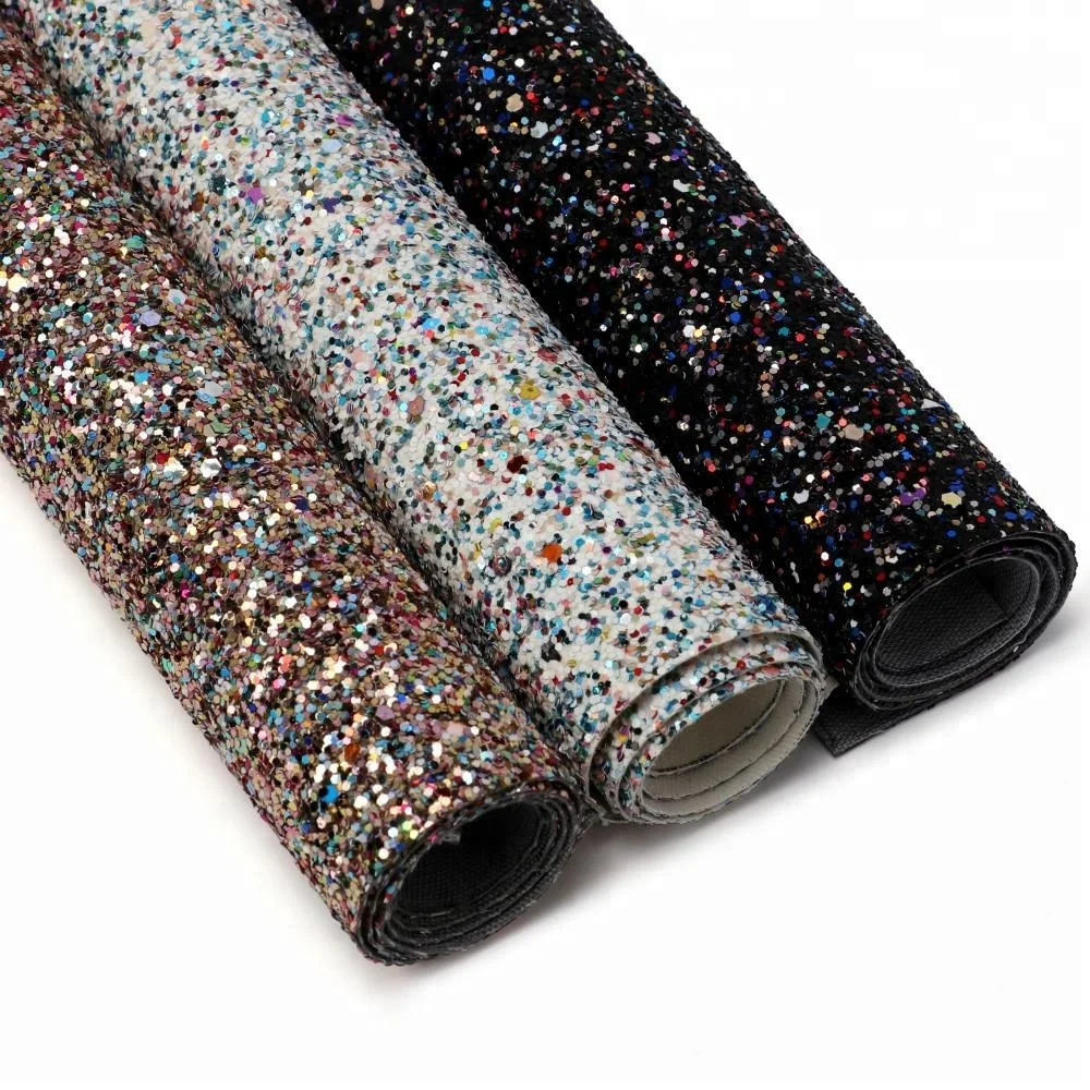 
2018 new design mixed colors chunky glitter fabric for making lady shoe and hairbows 