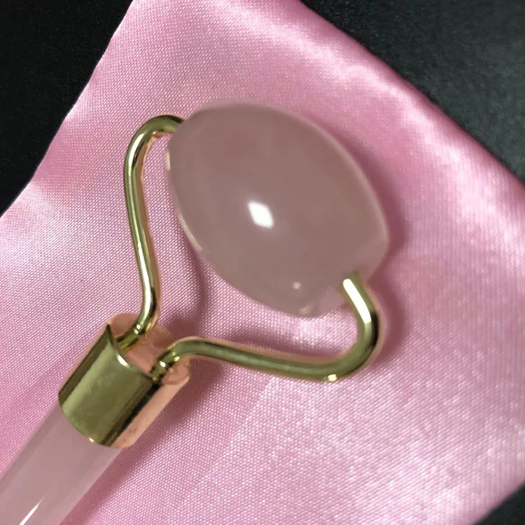 Certified 100% Natrual Rose Quartz Pink Jade Roller For Facial Massage, Pouch and Foam Packed