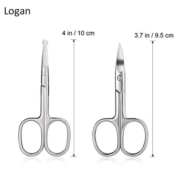 Stainless steel Curved and Round Facial Hair Scissors Set in Tin  Box