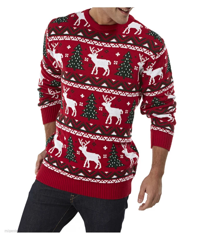 OEM/ODM festive tree& deer pattern ugly christmas sweater