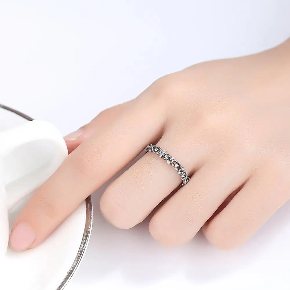 CZCITY New Design Vintage Tai Silver Rings Mini CZ Pave Antique Engagement Rings For Women Wedding High Quality Gift