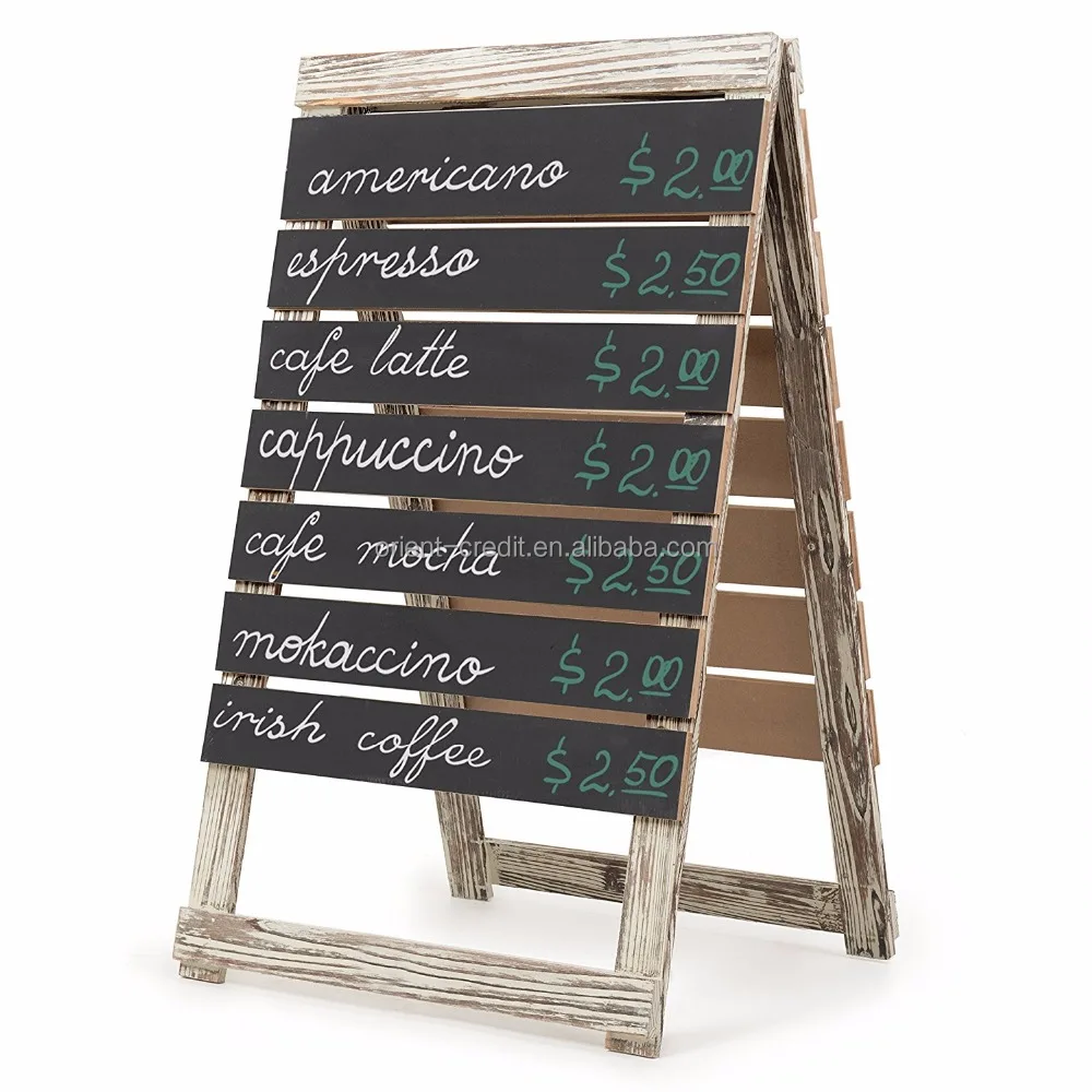 Vintage Torched Wood A-Frame Slatted Sidewalk Chalkboard Menu Sign