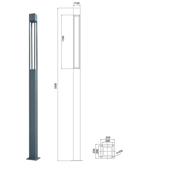 30W 3.3M Square LED Outdoor Garden Light /Garden Lamp Post DHK-9074