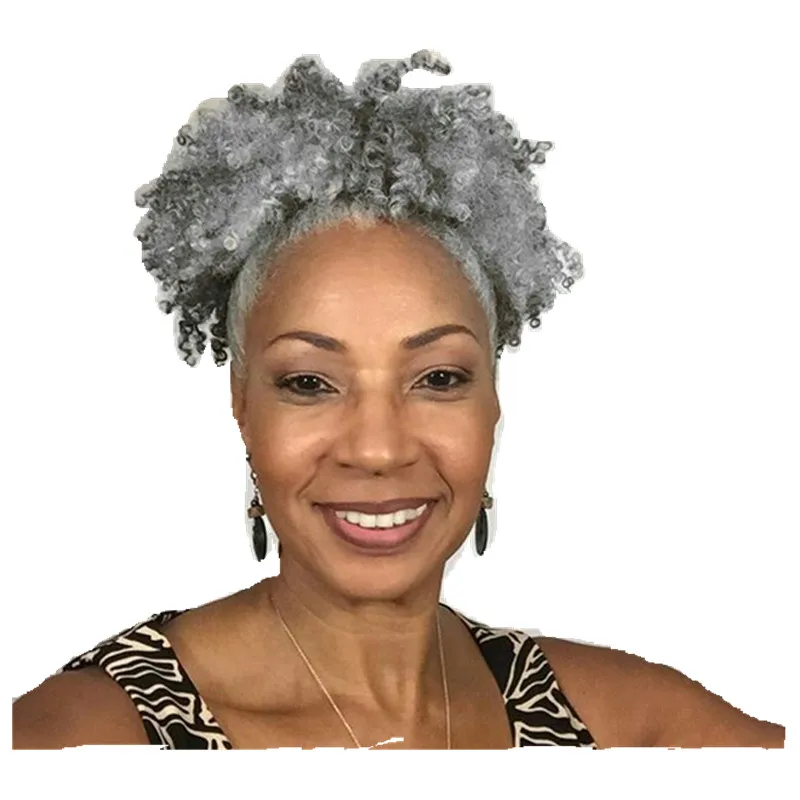 Factory wholesale brazilian human hair grey ponytail,afro kinky hair ponytail