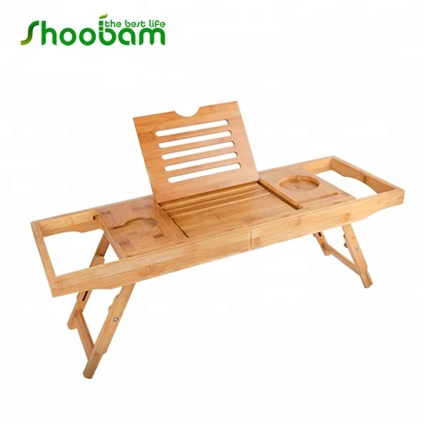 Bamboo Bathtub Caddy with Removable Adjustable Stand legs