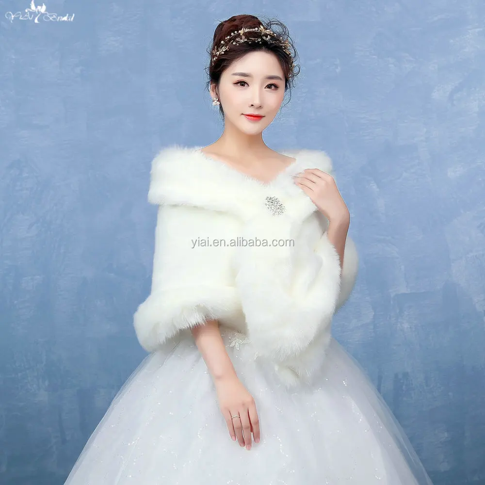 
LZP126 Simple Off Shoulder Elegant Waterproof Wedding Fur Bolero Women Off White Wedding Shawl 