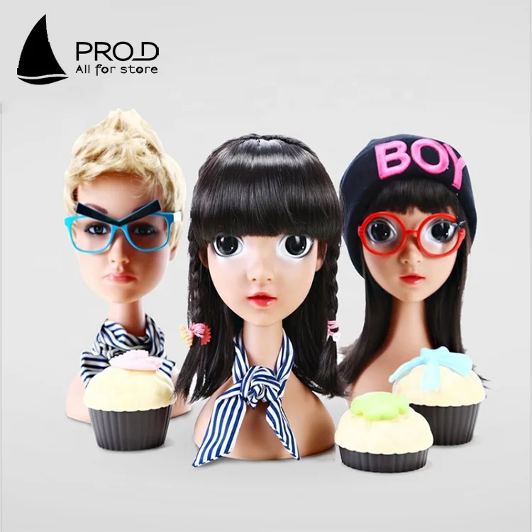 Baby store hat wig display big eye child size mannequin heads with long neck