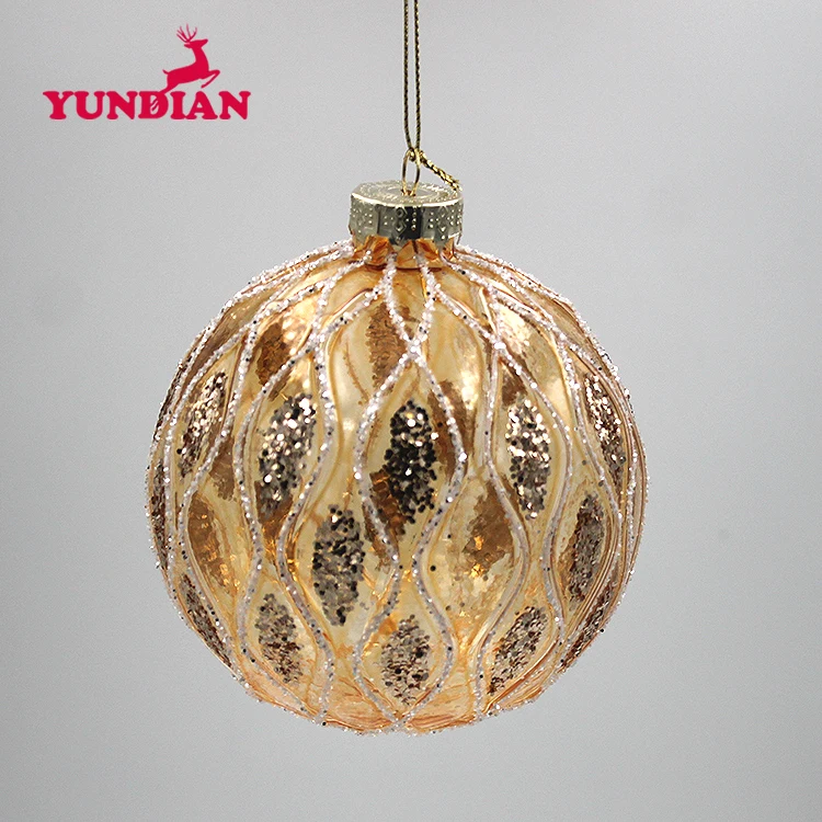 Handmade Elegent Gold Clear Christmas Decoration Baubles Glass Ball Ornaments For Xmas Home Xmas Tree Hanging