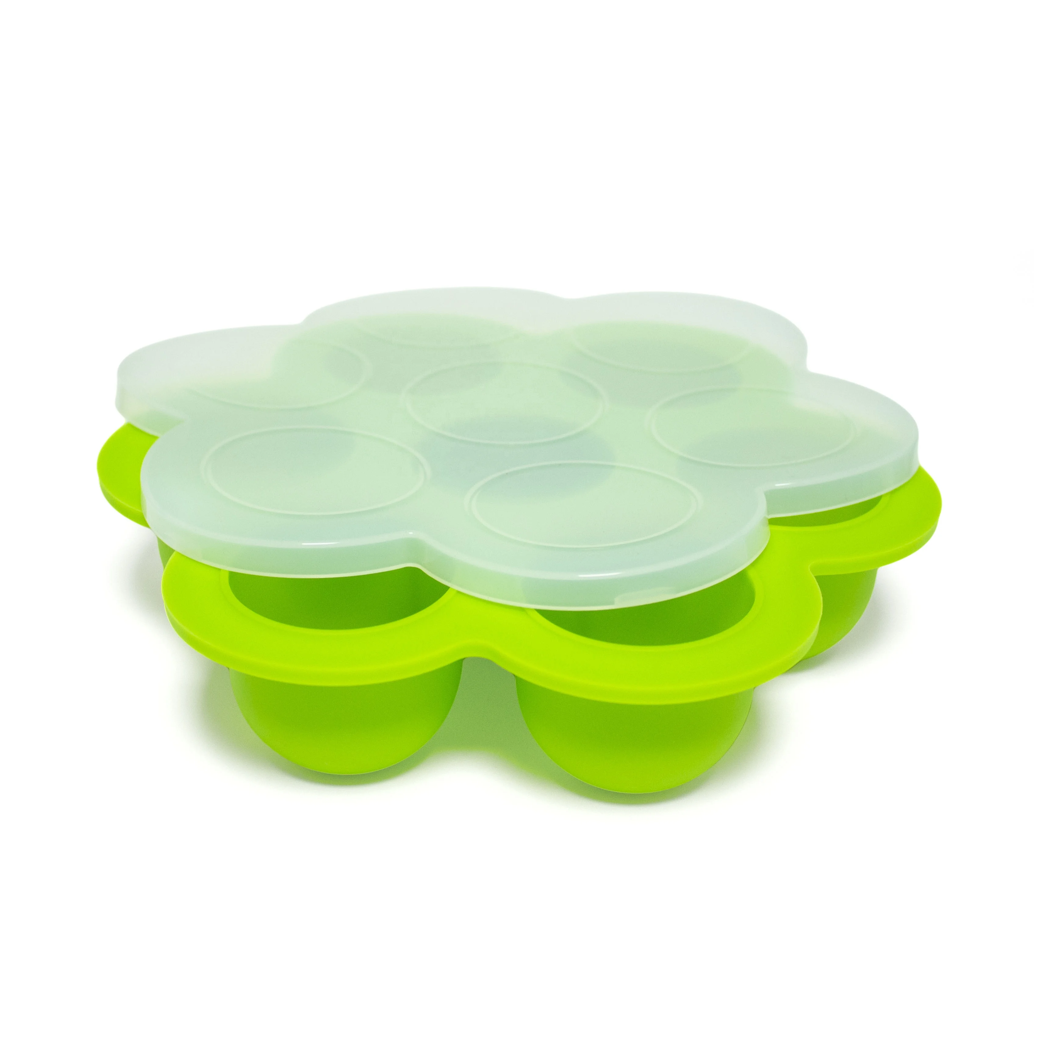 Cookware Reusable Stocked Large 7 Grids Silicone Baby Food Container Egg Steamer Ice Cube Tray with Lid
