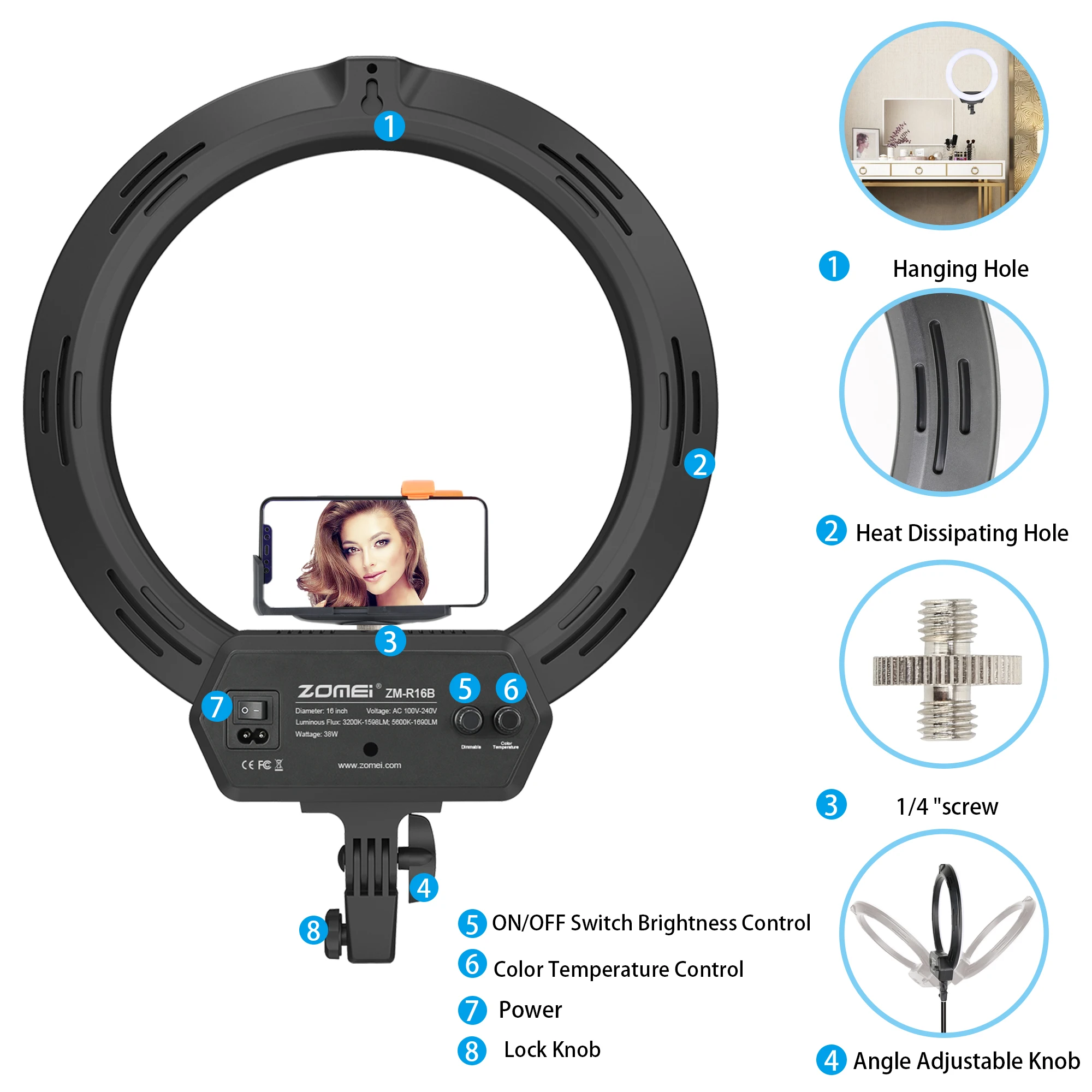 16inch LED Ring Light For Video Make Up Bi Color Photographic Lighting LED Beauty Ring Lamp for Makeup