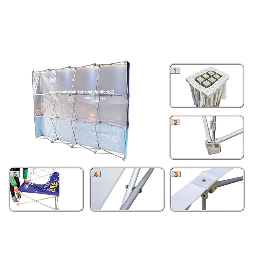 Exhibition Equipment Pop Up Wall Tension Fabric Popup Display Aluminum Advertising Banner