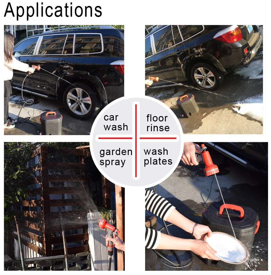 Portable Camping Tools with 21V Shower for Car Wash Stainless Steel Brass Plastic Washer Gun Pressure Cleaning Function