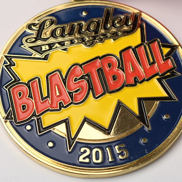 Round Glitter Zinc Alloy Design Custom 3D Enamel Engraved Die Casting Sports Award Metal Medal with Fabric Ribbon
