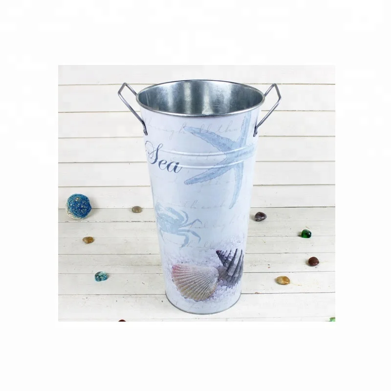 Круглый металлический цветочный горшок лаванды с ручкой для сада