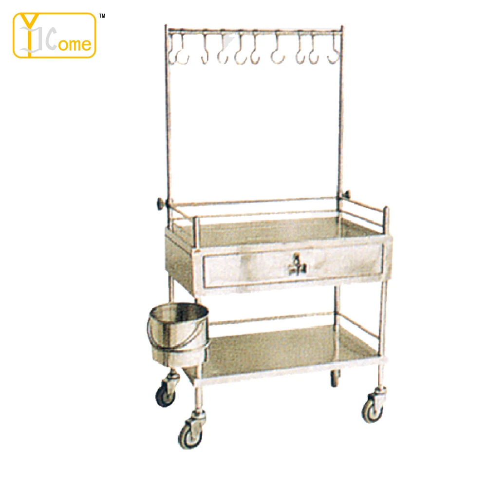 
YK-K021 Mobile 304# Stainless Steel Mayo Cart/trolley For Ot Room Adjustable Hospital Bedside table (Over bed table) 