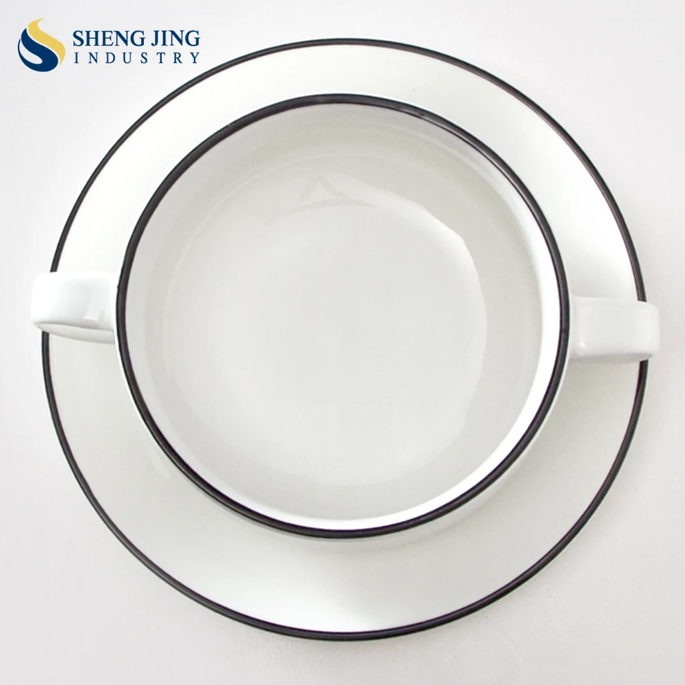 Portuguese Ceramic Dinnerware Serving Tray Soup Bowl with Handle