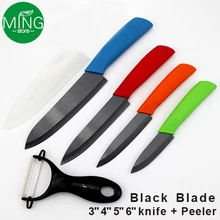 Top grade ceramic knife 3″ 4″ 5″ 6″ inch + Peeler zirconia black blade kitchen knives knife set paring knife free shipping