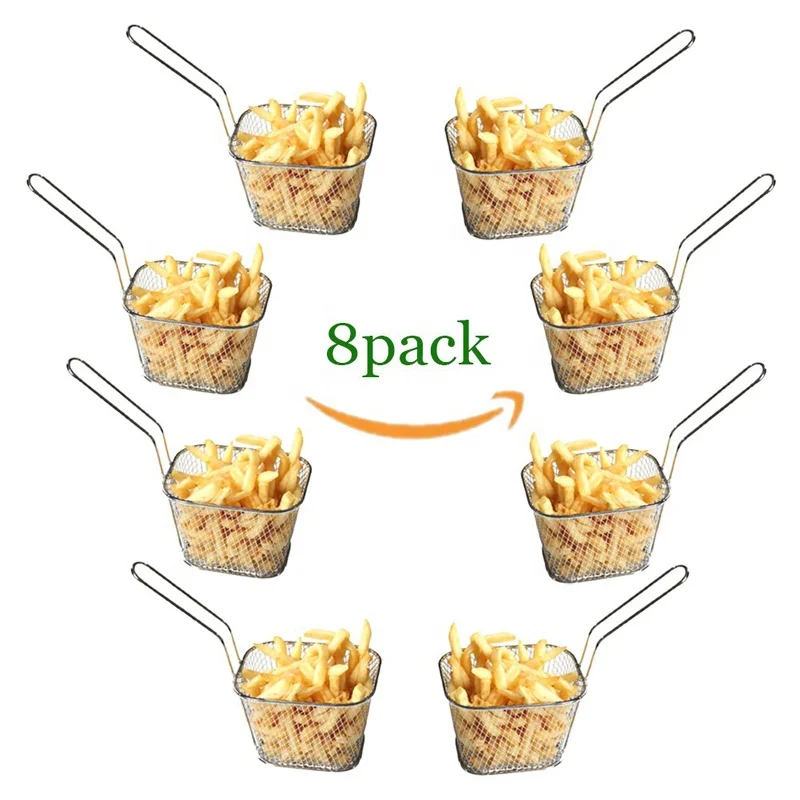 
Food Presentation silver Mini French Fry Serving Baskets and Cones Square Fryer Basket Present Fried Chip Food, Table Serving Mini Fry Basket