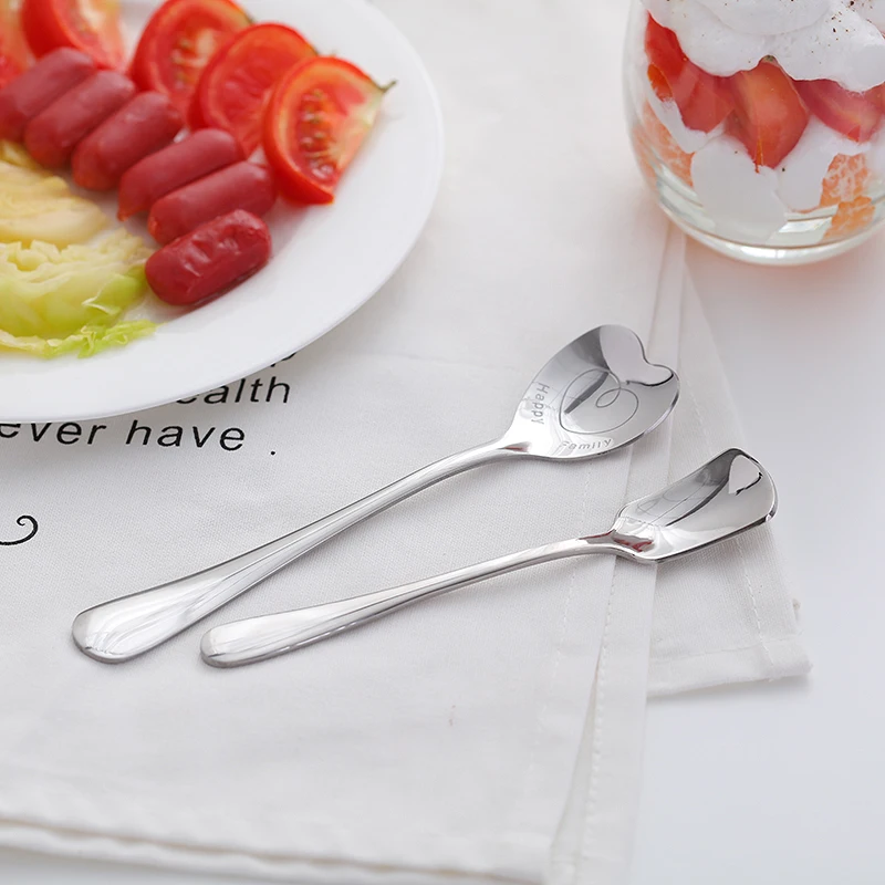 Металлическая ложка в форме сердца с гладкой линией для питья чая кофе супа