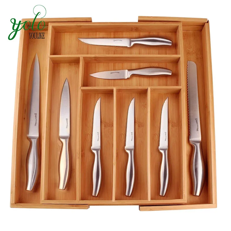 Бамбуковый поднос для столовых приборов, органайзер для столовых приборов и ящиков, 8 отделений