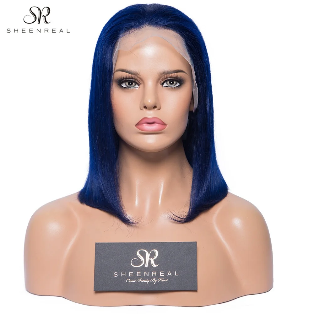 
Fast delivery within 24hours remy hair 13x4 lace front wig color bob hair dark blue 8inch-16inch 