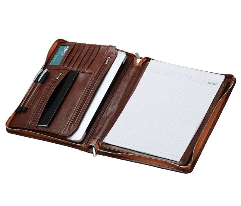 Professional Mens Leather A4 Organizer Padfolio Zippered with Handle