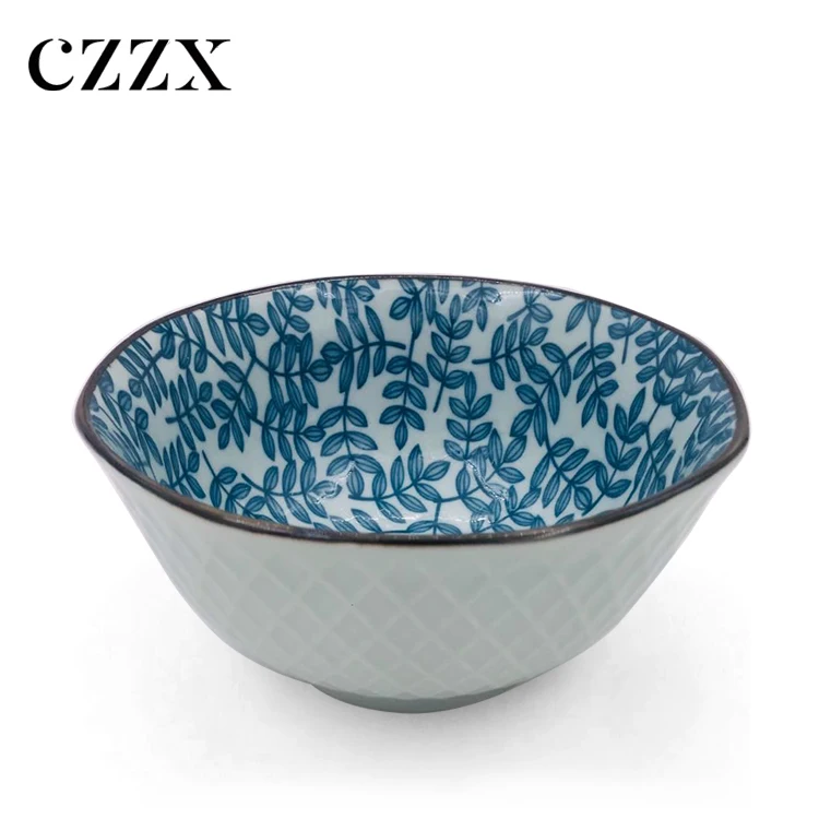 Bulk vintage printed tableware ceramic soup noodle bowls