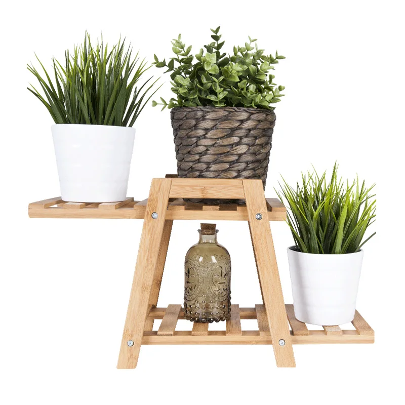 BAMBKIN Bamboo 2-tier Plant Stand two step Multifunctional Flower Shelf Storage Rack Shelves office flower rack