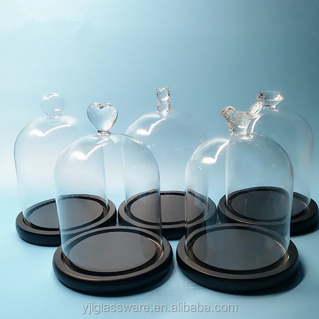 wholesale price decorative flower glass dome with black wooden base glass dome with flowers