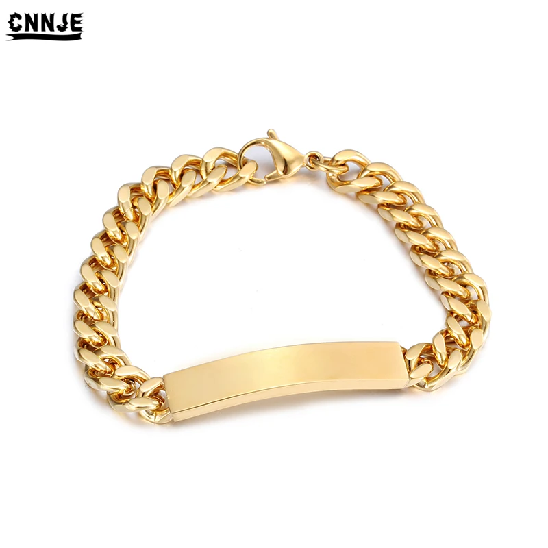 
Fashion New Mens Jewelry ID Bracelet Gold Plated Stainless Steel Chain Link Bracelet 