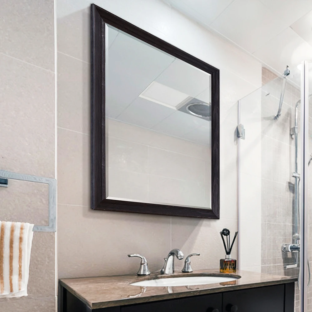 Wall mounted hotel mirror decoration bathroom solid wood framed mirror