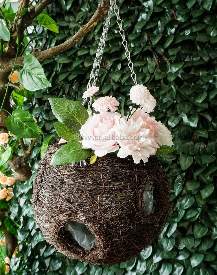 
Custom Rattan Style Plant Pots Planters Hanging Baskets Natural Woven Garden Round Flower Plant Hanger with Hook and Chain 