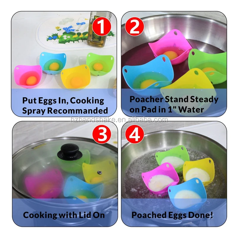Egg Poacher Silicone  Cups with Ring Stander For Microwave or Stovetop Cooking