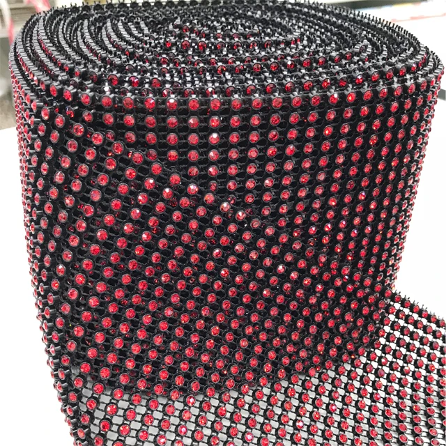 va012 wholesale SS6 30rows plastic crystal mesh trim rhinestone mesh plastic for decoration