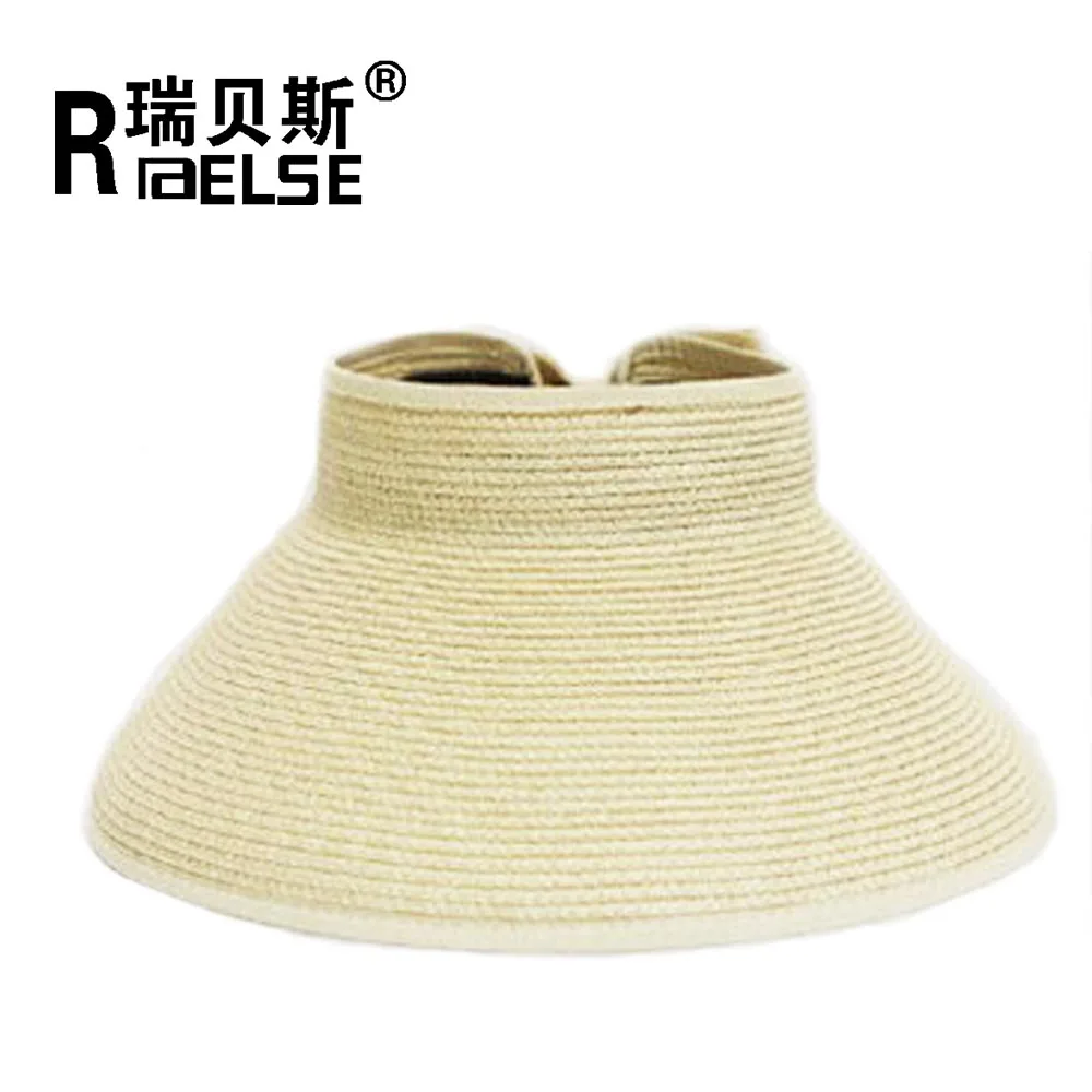 summer beach sun visor folding rollable empty top lady women hat paper straw hat custom logo