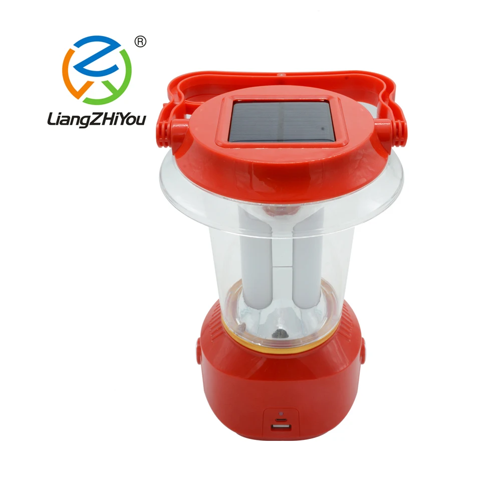 
White light led rechargeable camping lantern with solar panel 