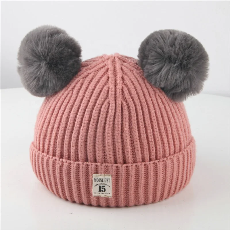 Вязаные Детские шапки с двумя шариками вязаная крючком Шапка-бини для мальчиков и девочек милые детские зимняя шапка детей