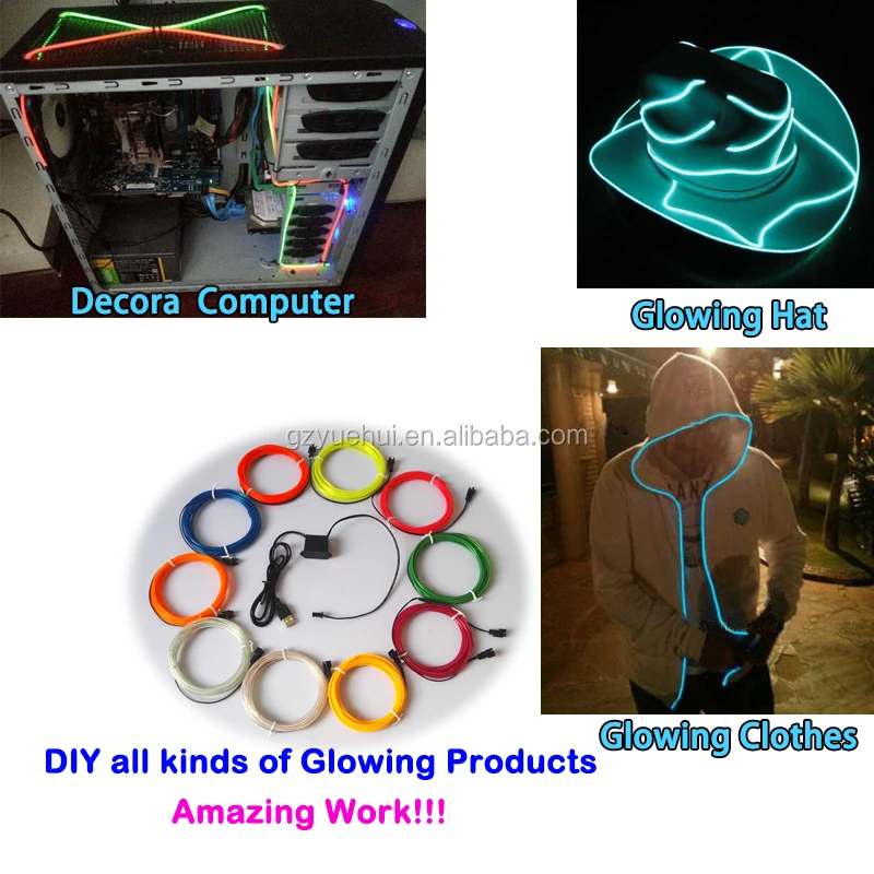 With DC-3V Controller 3Meters 2.3mm EL Wire Tube Rope Powered Flexible Neon Light Car Party Wedding Decoration 10 Color Select