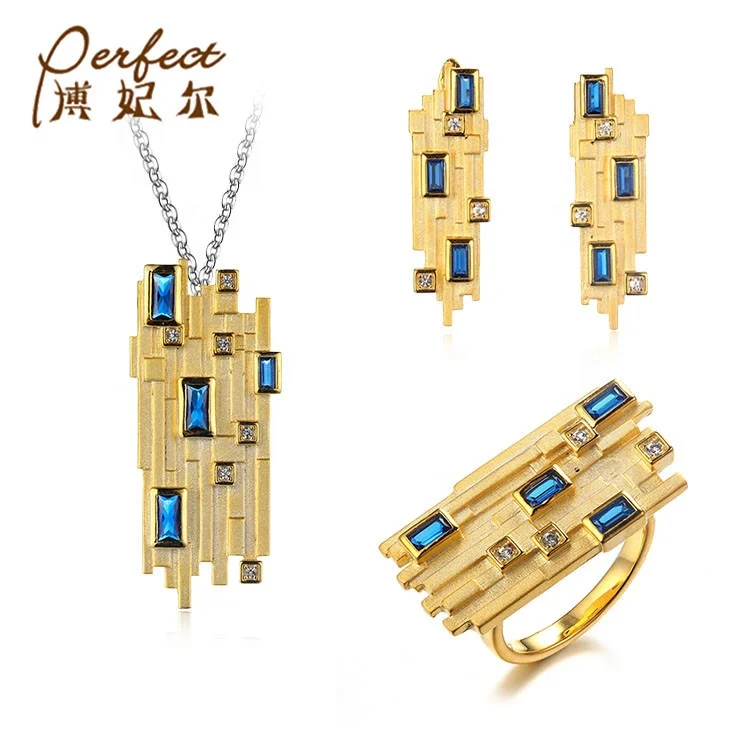 Guangzhou Pure Handmade 925 Sterling Silver personalized  Ring  Earring Necklace Jewelry Set From China