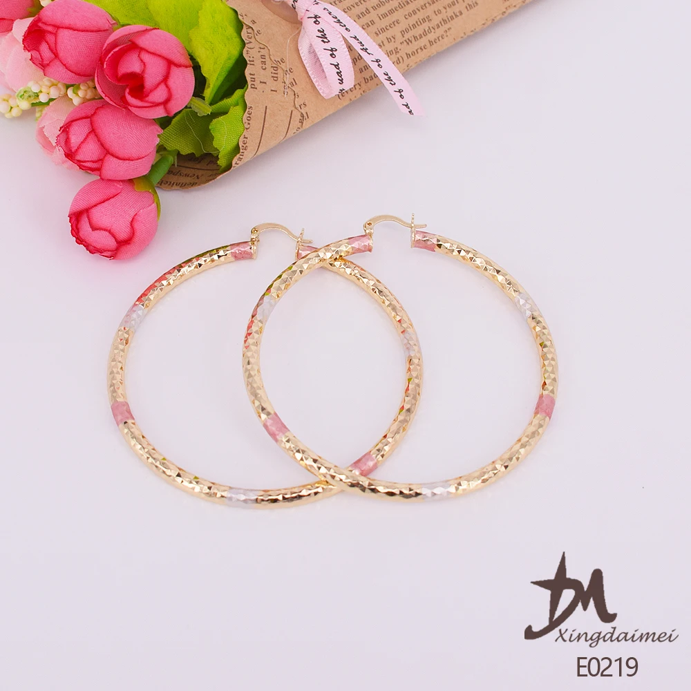 
E0219 Wholesale Three colors 70mm Diameter big gold Hoop Earrings 