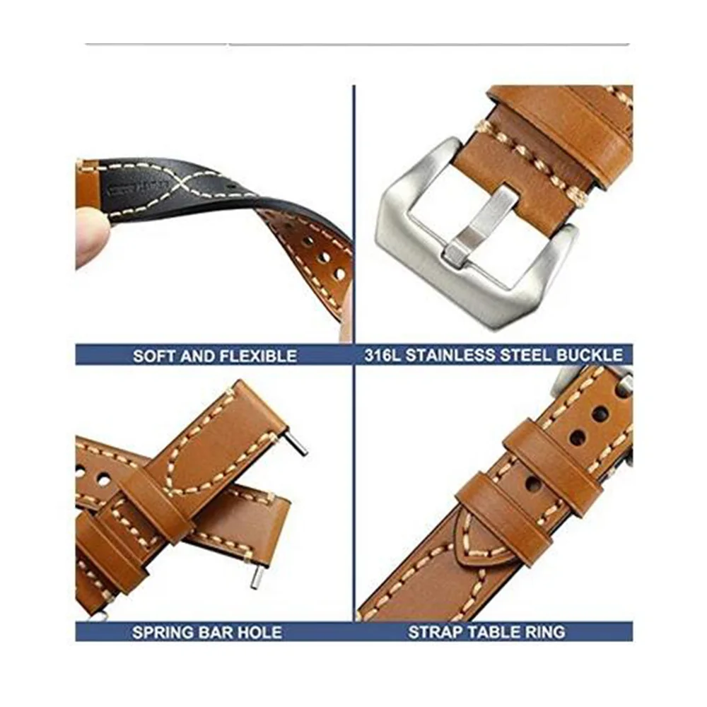  Ремешок для часов ручной работы из натуральной кожи растительного дубления 18 мм 20 22