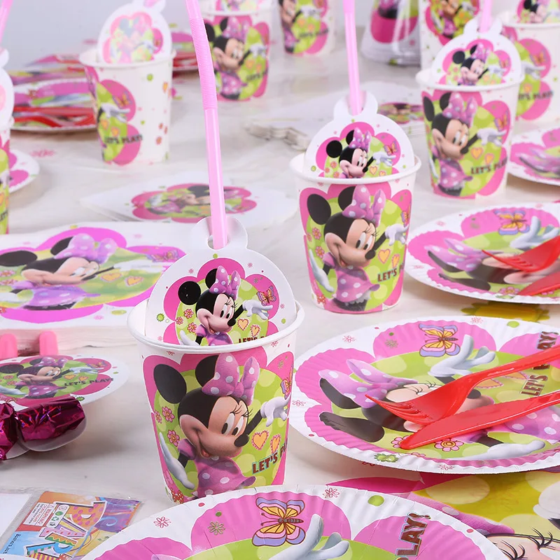 Minnie birthday Party sets cartoon characters Paper party sets for kids birthday decorations